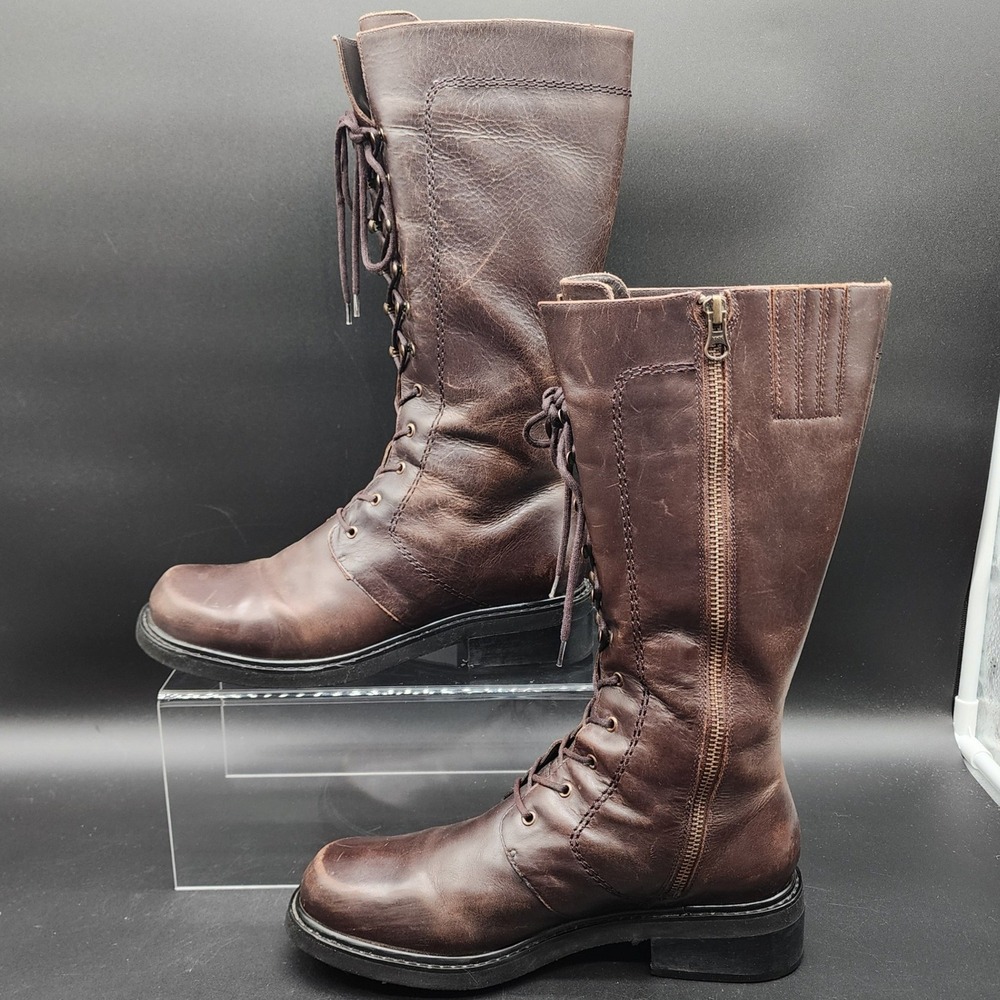 Eddie Bauer 9.5M Brown Leather Lace Up Side Zip Boots Gorpcore Rugged Outdoor